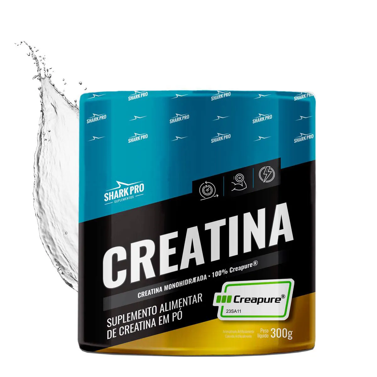 SHARK PRO - CREATINA CREAPURE - POTE 300G DE PUREZA + FORçA E RESISTêNCIA - SABOR NATURAL