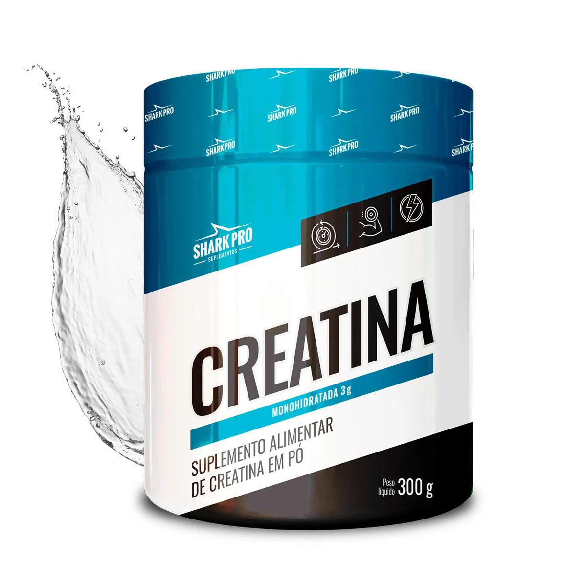 SHARK PRO - CREATINA MONOHIDRATADA - POTE 300G DE FORçA + RESISTêNCIA E RECUPERAçãO - SABOR NATURAL