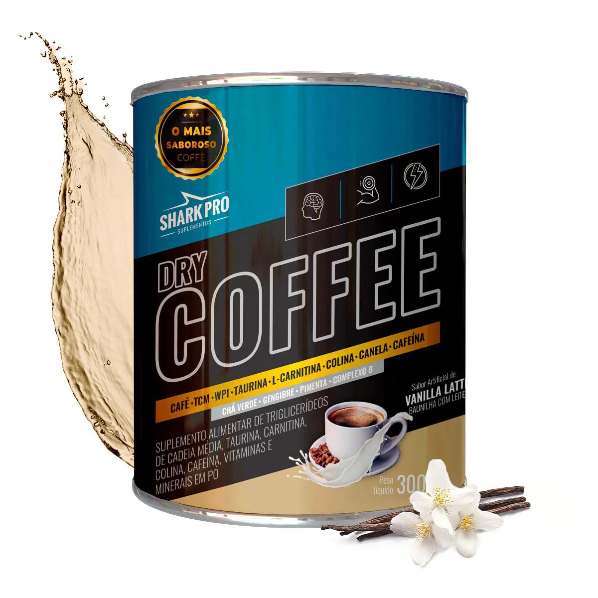 SHARK PRO - DRY COFFEE ENERGY - POTE 300G DE ENERGIA + FOCO E METABOLISMO ATIVO - BAUNILHA COM LEITE