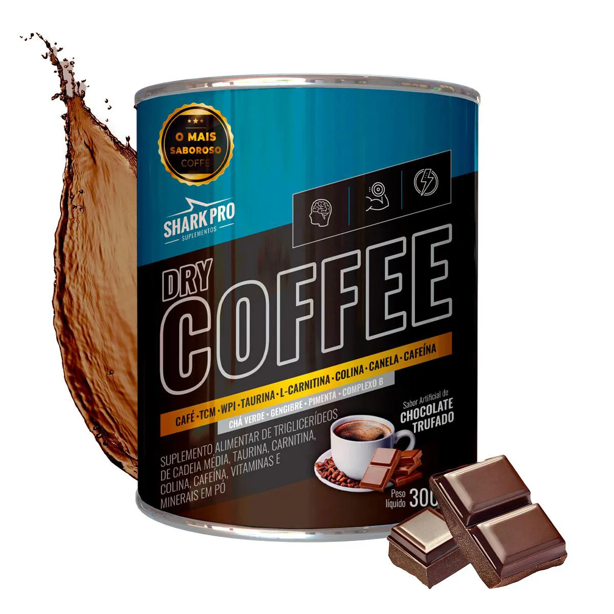 SHARK PRO - DRY COFFEE ENERGY - POTE 300G DE ENERGIA + FOCO E METABOLISMO ATIVO - CHOCOLATE TRUFADO