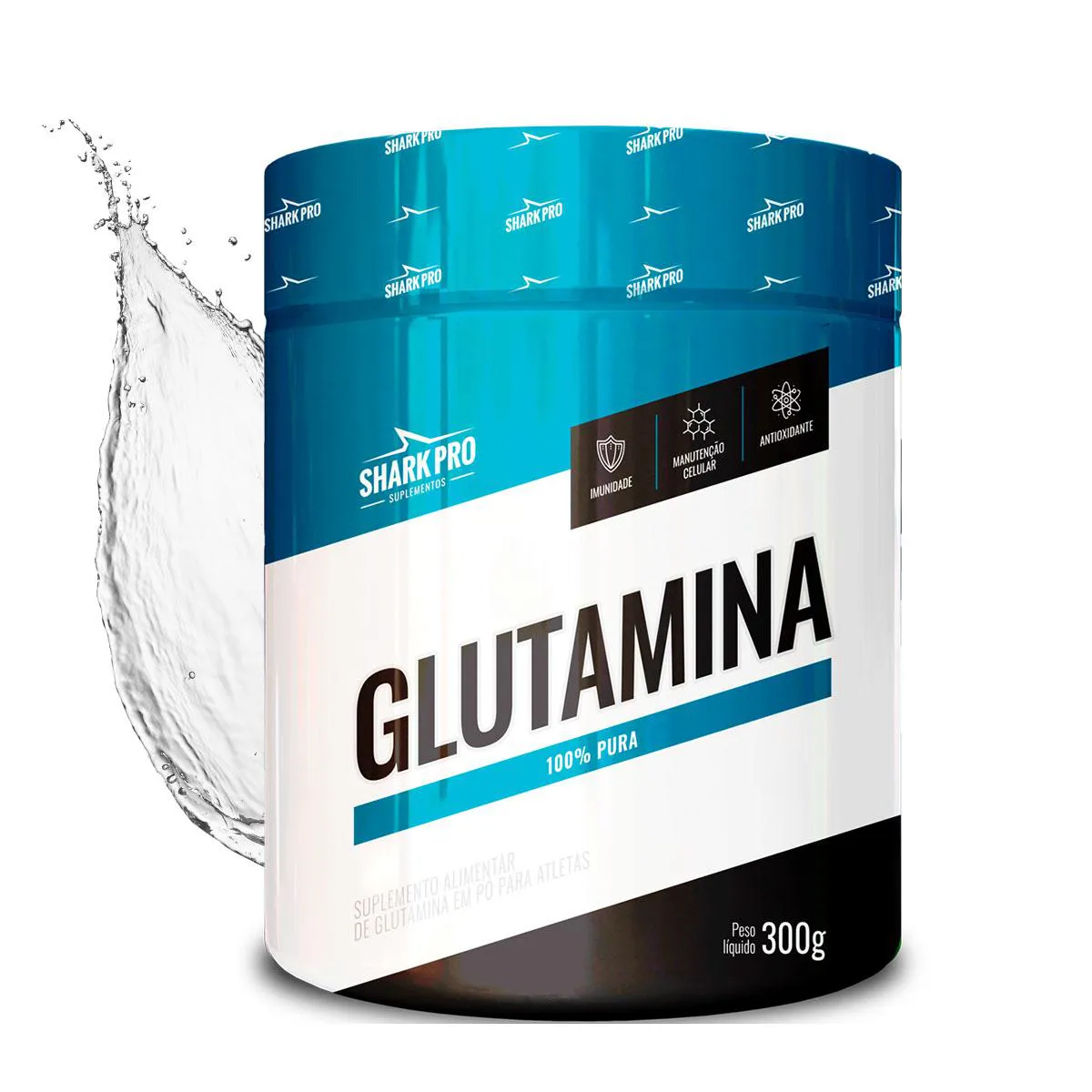 SHARK PRO - GLUTAMINA MICRONIZADA - POTE 300G DE RECUPERAçãO + PERFORMANCE - SABOR NATURAL