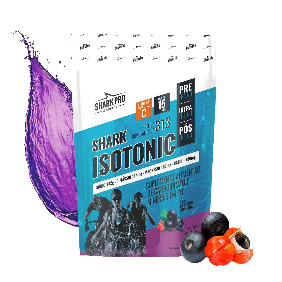 SHARK PRO - ISOTôNICO - POTE 1KG DE HIDRATAçãO + ENERGIA E RECUPERAçãO - AçAí COM GUARANá
