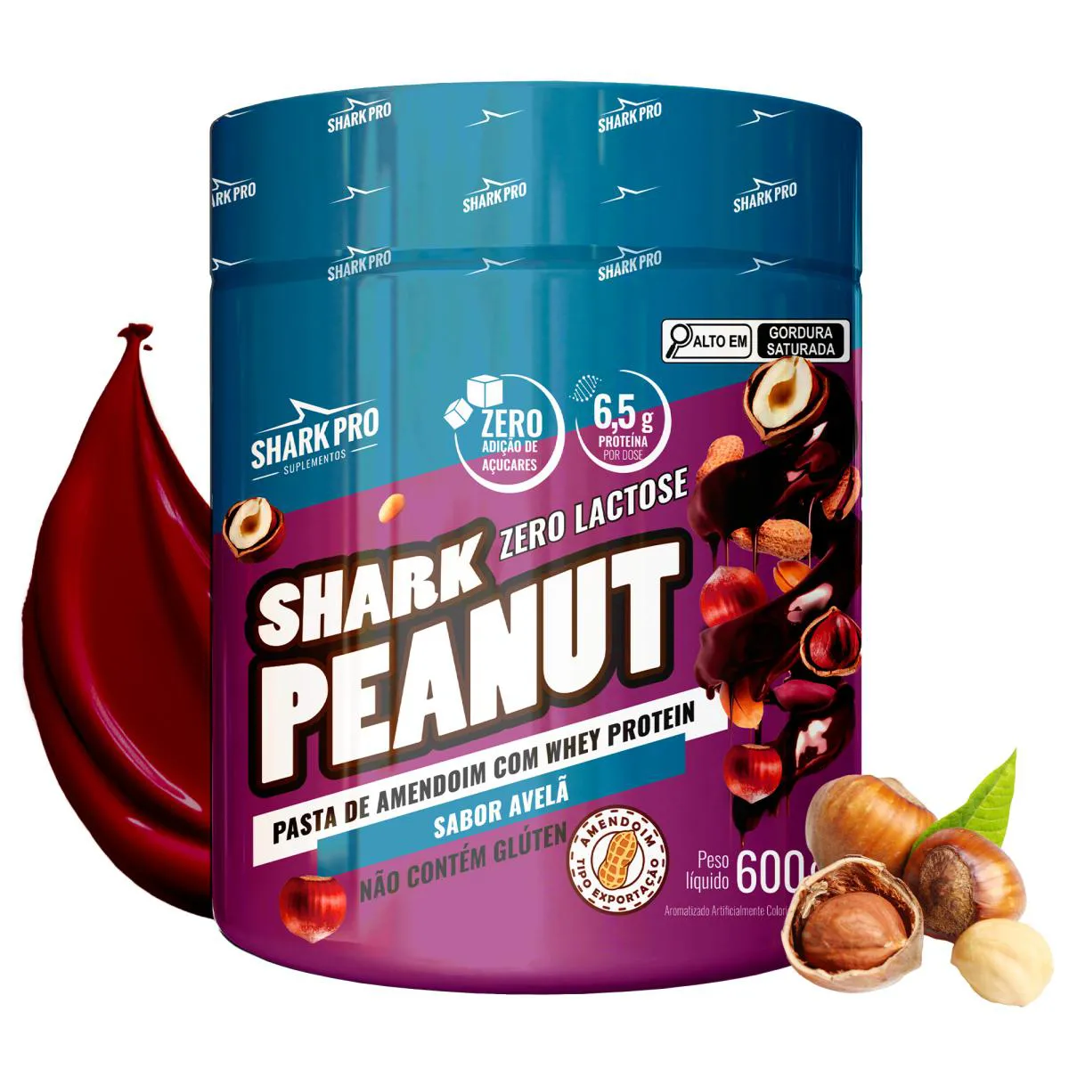 SHARK PRO - PASTA DE AMENDOIM GOURMET COM WHEY PROTEIN - POTE 600G - AVELã