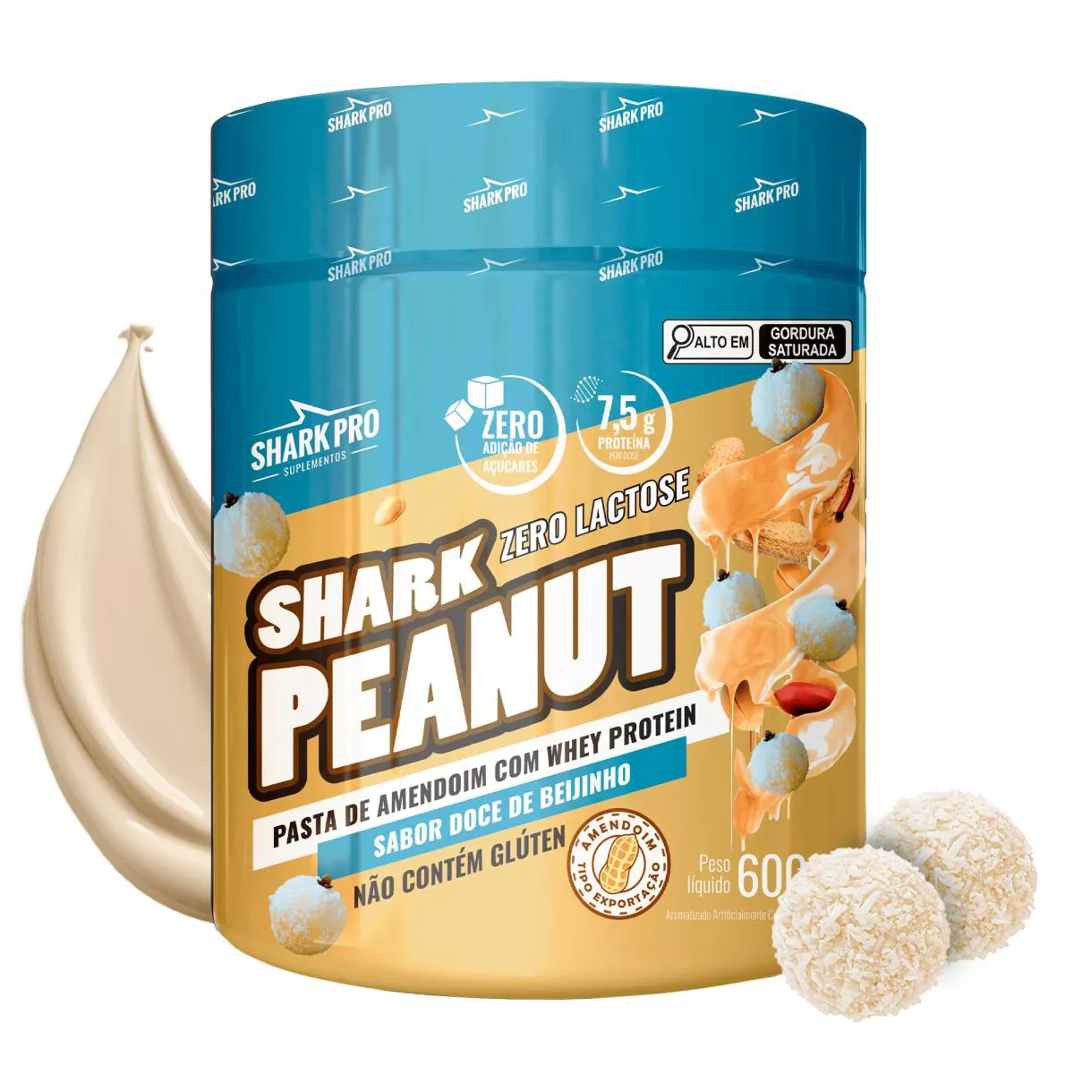 SHARK PRO - PASTA DE AMENDOIM GOURMET COM WHEY PROTEIN - POTE 600G - BEIJINHO
