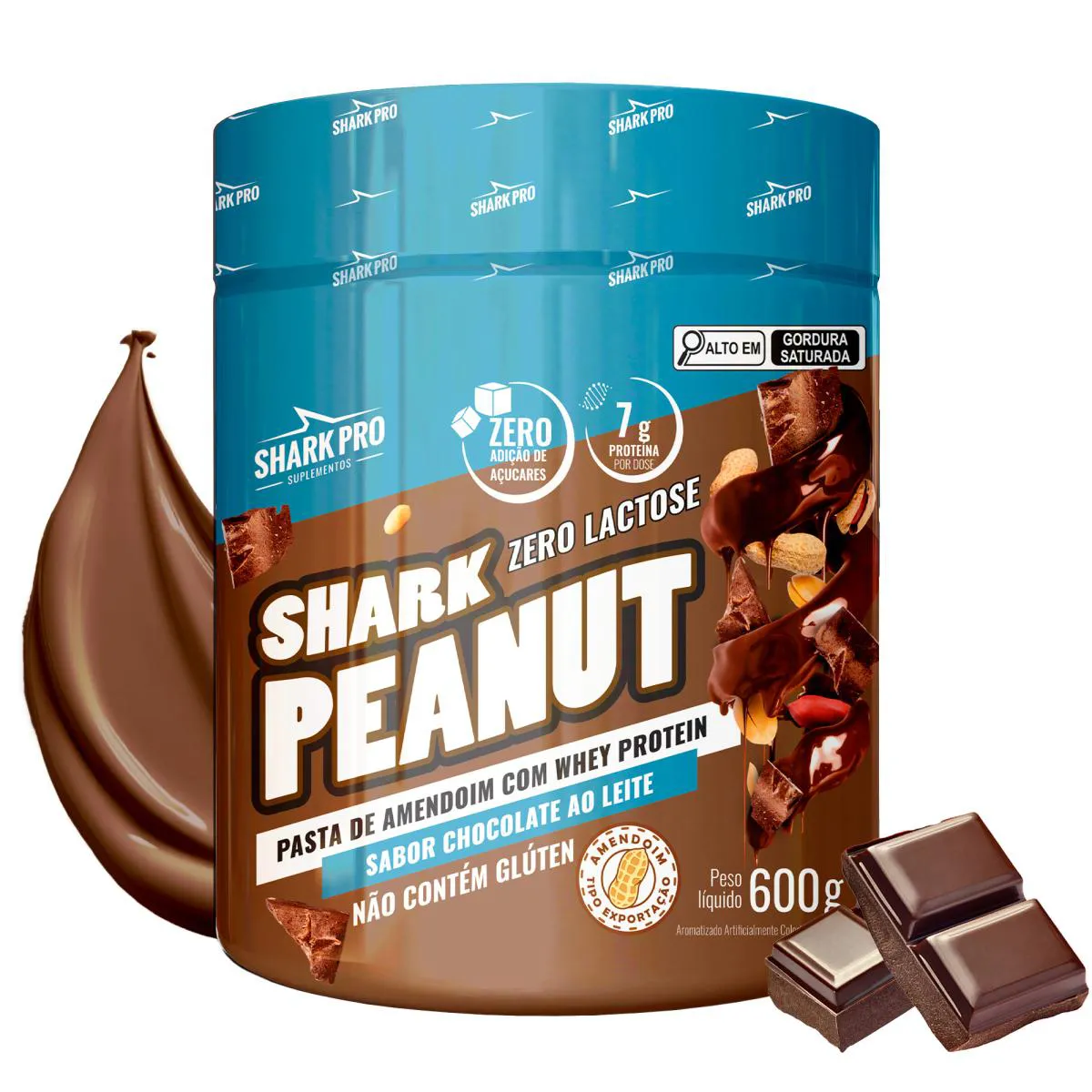 SHARK PRO - PASTA DE AMENDOIM GOURMET COM WHEY PROTEIN - POTE 600G - CHOCOLATE AO LEITE