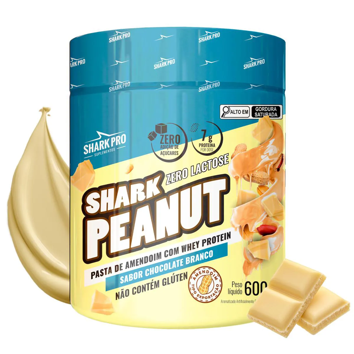 SHARK PRO - PASTA DE AMENDOIM GOURMET COM WHEY PROTEIN - POTE 600G - CHOCOLATE BRANCO