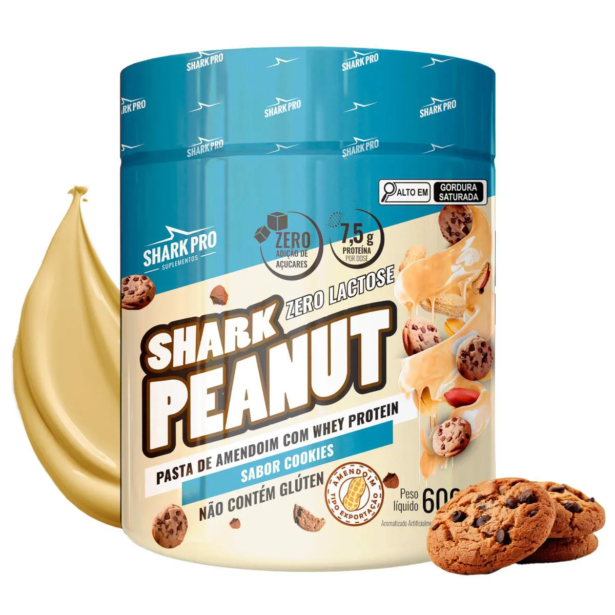 SHARK PRO - PASTA DE AMENDOIM GOURMET COM WHEY PROTEIN - POTE 600G - COOKIES