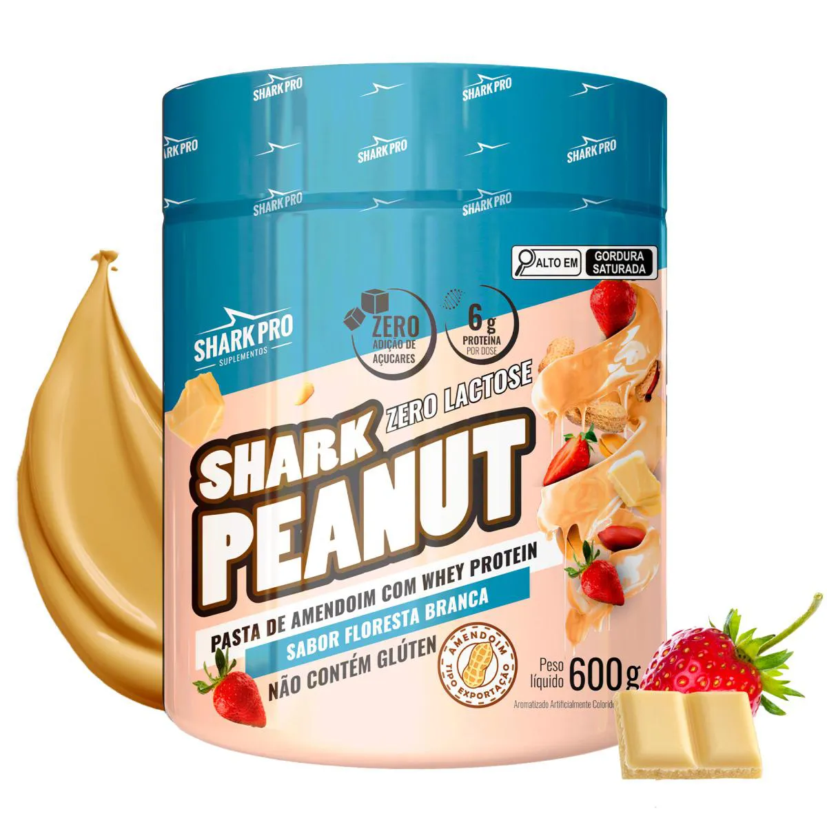 SHARK PRO - PASTA DE AMENDOIM GOURMET COM WHEY PROTEIN - POTE 600G - FLORESTA BRANCA