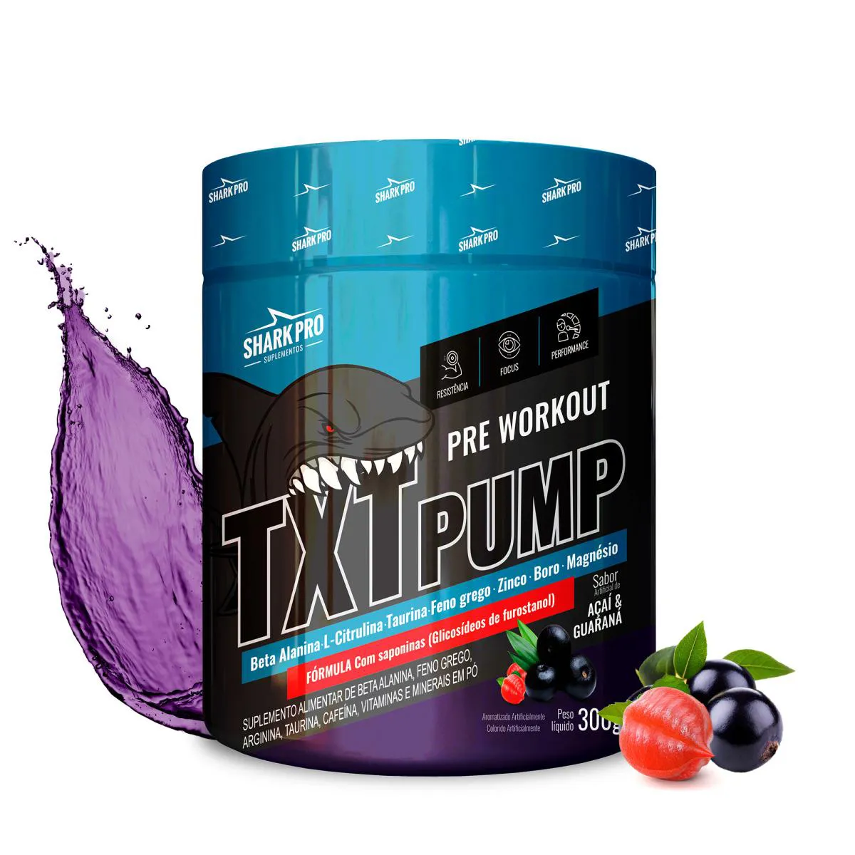 SHARK PRO - TXT PUMP PRé-TREINO - POTE 300G - AçAí COM GUARANá