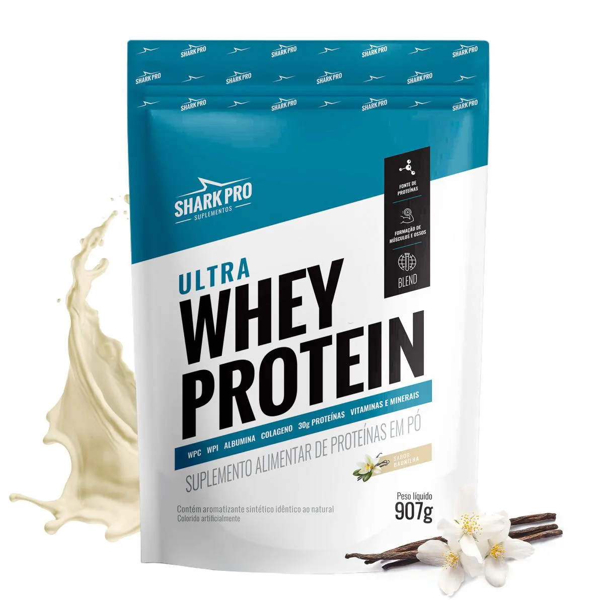 SHARK PRO - ULTRA WHEY PROTEIN - WPC E WPI -  907G POUCH - BAUNILHA