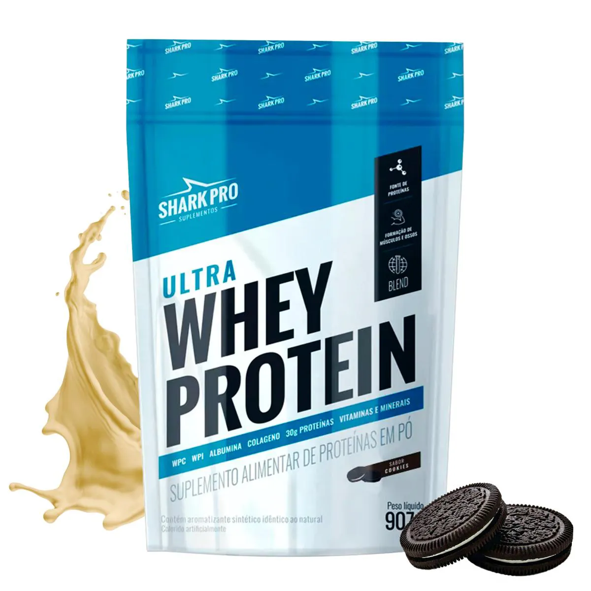 SHARK PRO - ULTRA WHEY PROTEIN - WPC E WPI -  907G POUCH - COOKIES