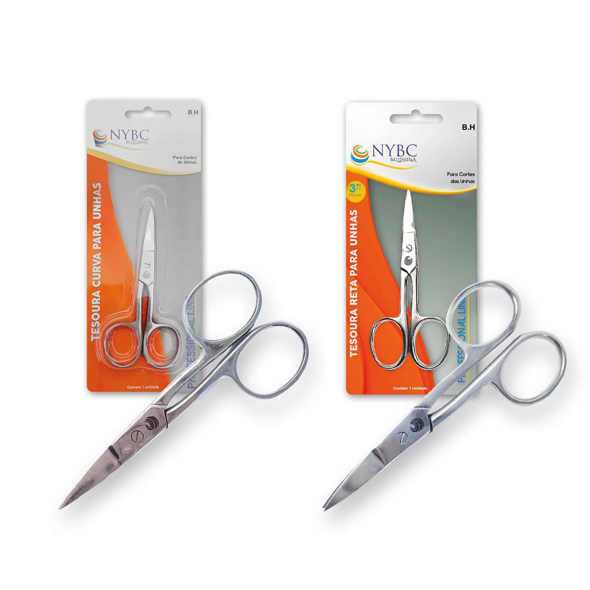 KIT 2 TESOURAS RETAS PARA UNHAS PONTA ESTREITA + LARGA NYBC