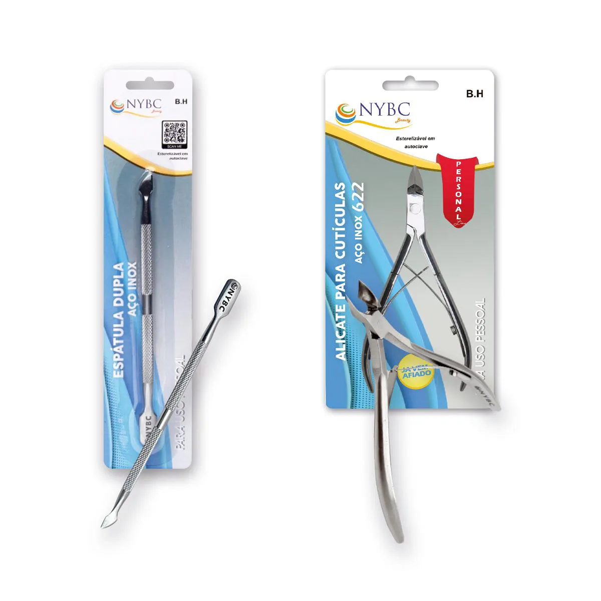 KIT ALICATE PARA CUTíCULA + ESPáTULA DUPLA INOX NYBC