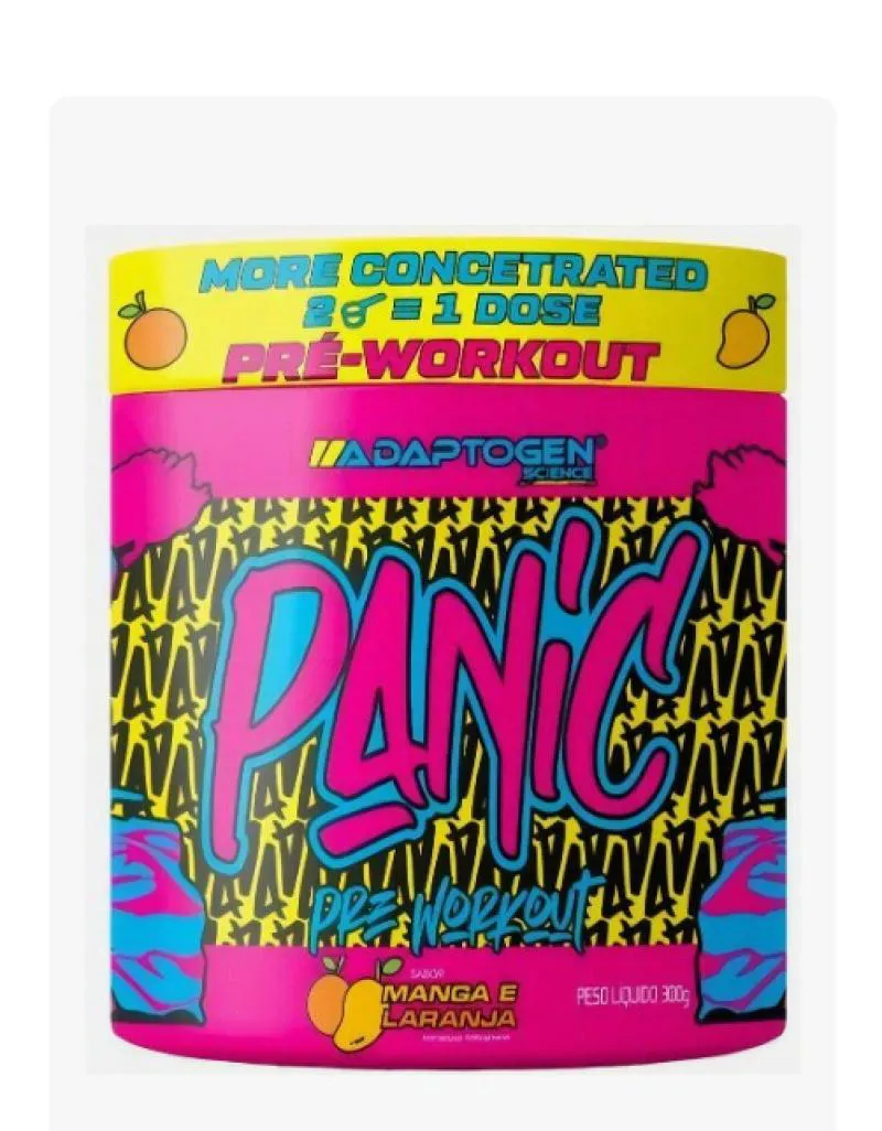PRé TREINO PANIC 300G ADAPTOGEN BETA ALANINA PROTEíNA SABOR MANGA E LARANJA
