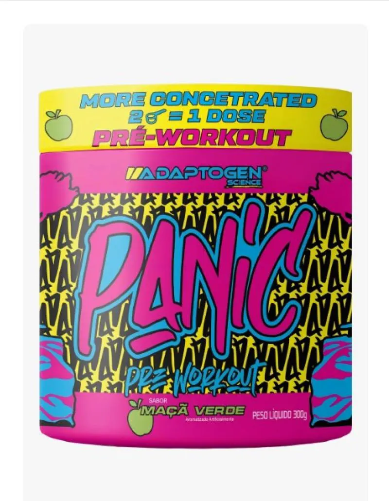 PRé TREINO PANIC ADAPTOGEN BETA ALANINA CONCENTRADO MUITO FORTE SABOR MAçã VERDE 300G