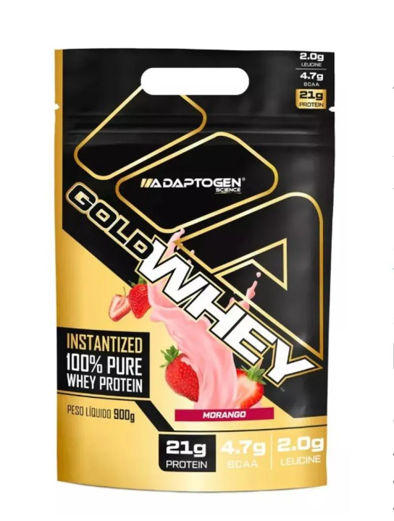 GOLD WHEY REFIL CONCENTRADO 900G SABOR MORANGO ADAPTOGEN