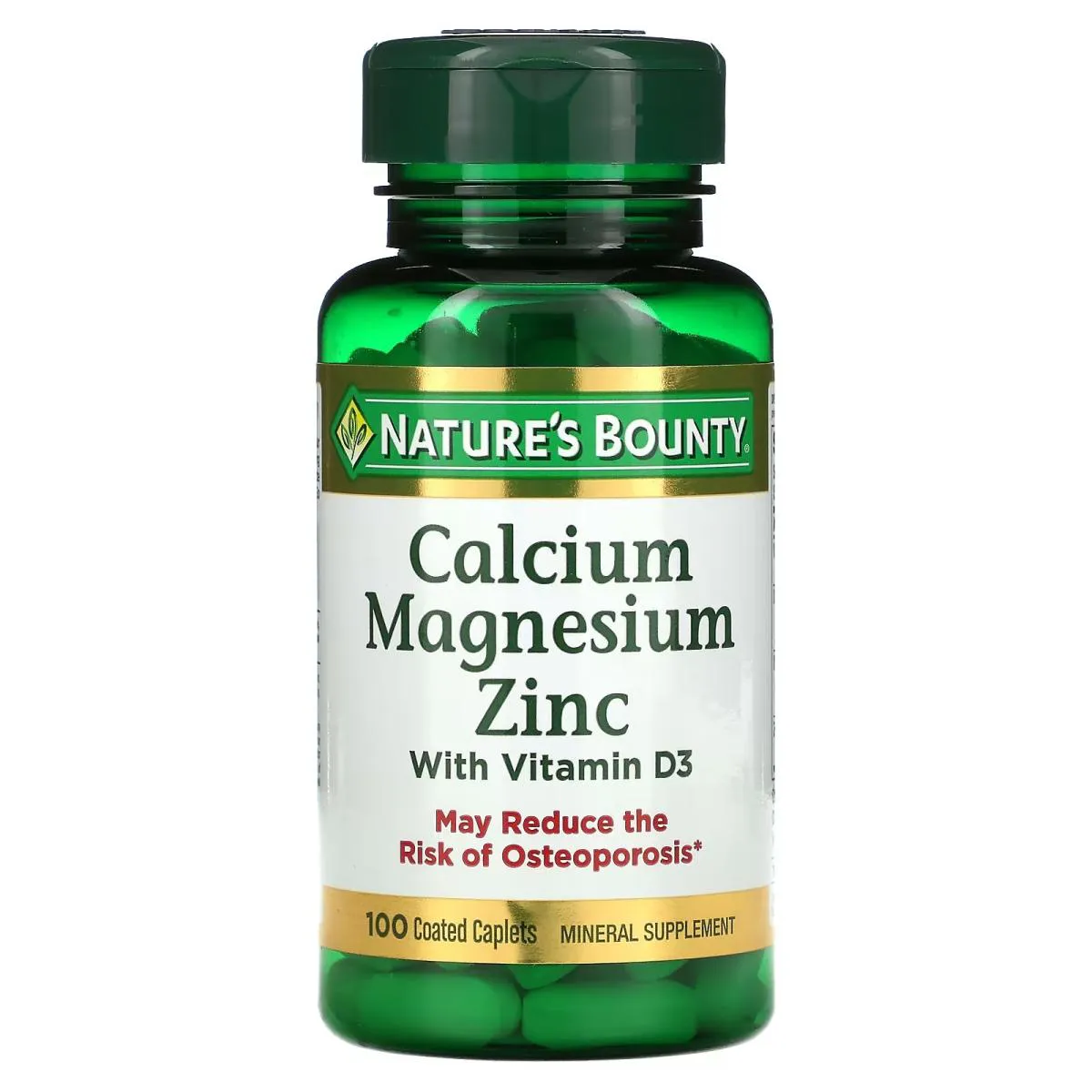 CáLCIO MAGNéSIO E ZINCO COM VITAMINA D3 100 CáPSULAS REVESTIDAS, NATURES BOUNTY
