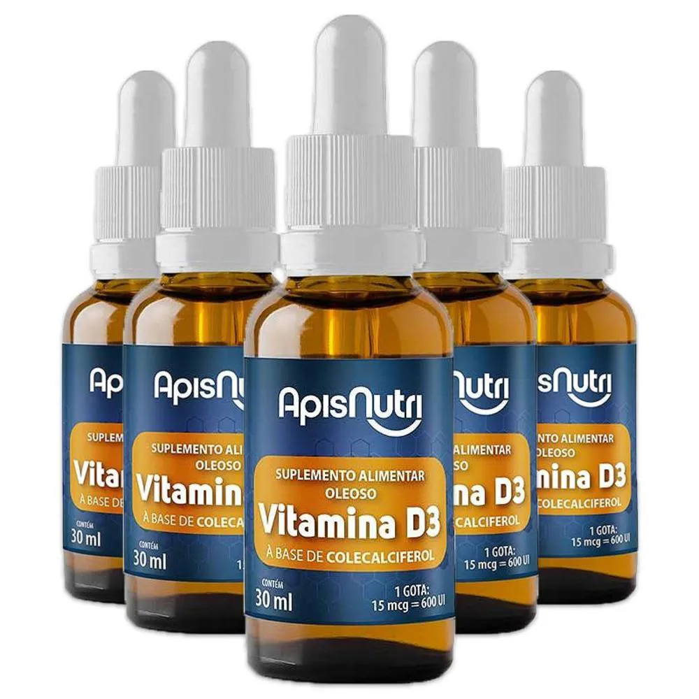 KIT 5 VITAMINA D3 EM GOTAS APISNUTRI 20ML
