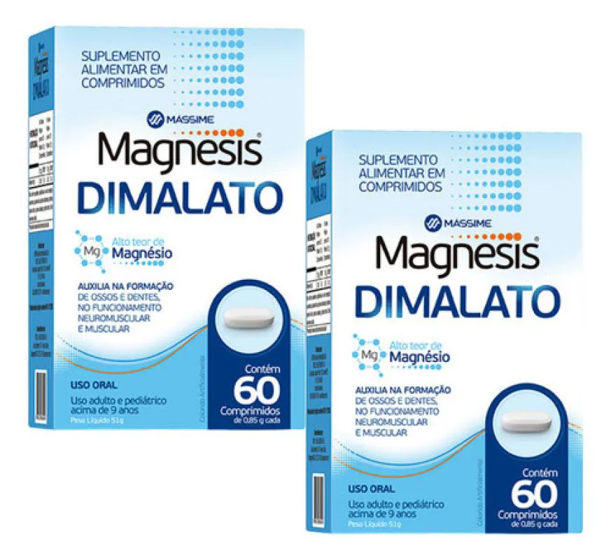2X MAGNESIS - ALTO TEOR MAGNéSIO DIMALATO 100% PURO - 60 COMPRIMIDOS