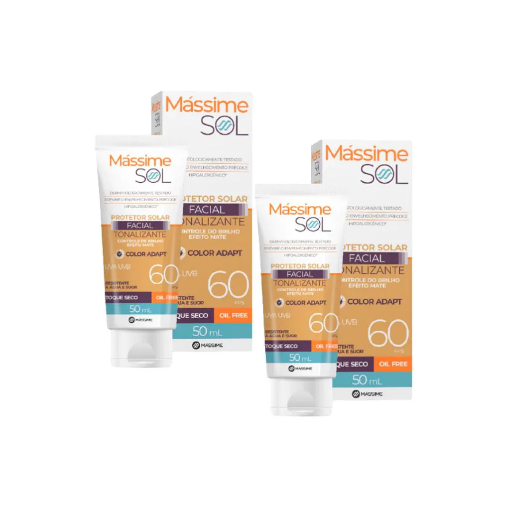 KIT 2X PROTETOR SOLAR FACIAL FPS 60 MATTE - ADAPT COLOR - MASSIME