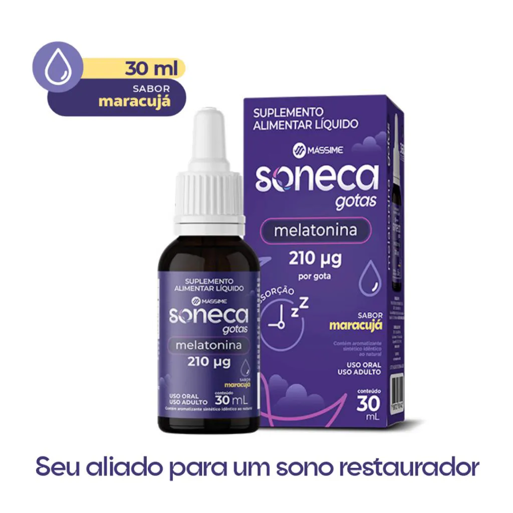 MELATONINA SONECA EM GOTAS 30ML SABOR MARACUJA 0,21MG POR DOSE - MASSIME