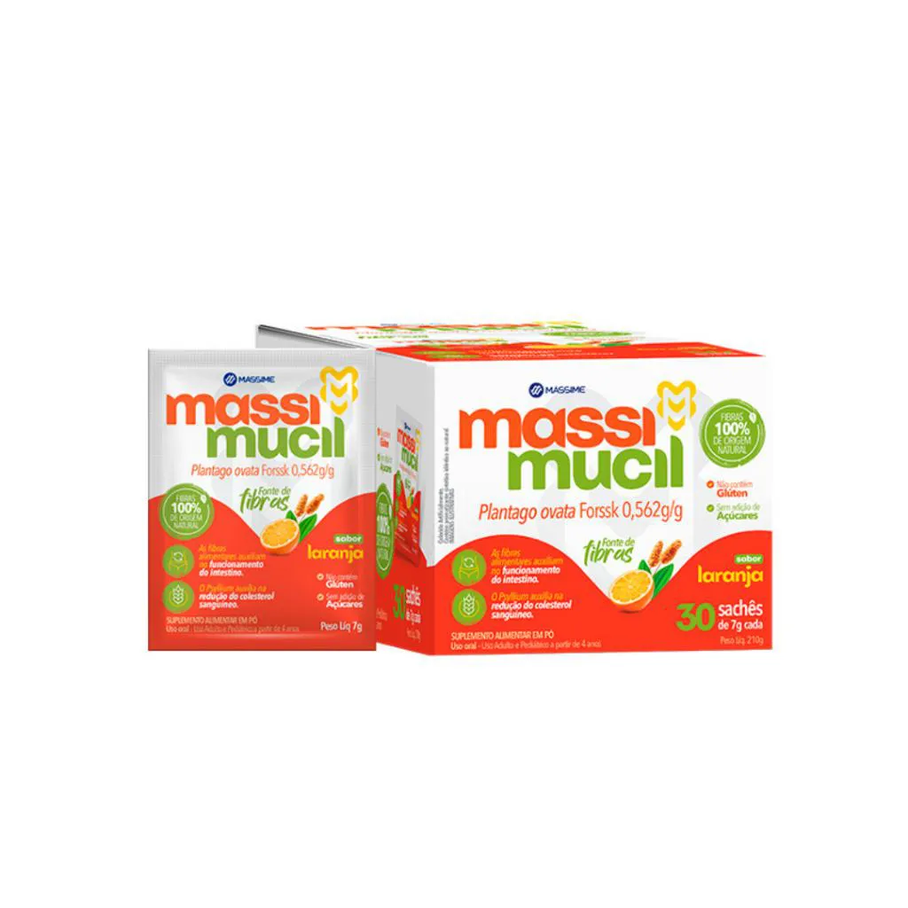 PSYLLIUM MASS MUCIL 210G PURO RICO EM FIBRAS 100% NATURAL - SABOR LARANJA