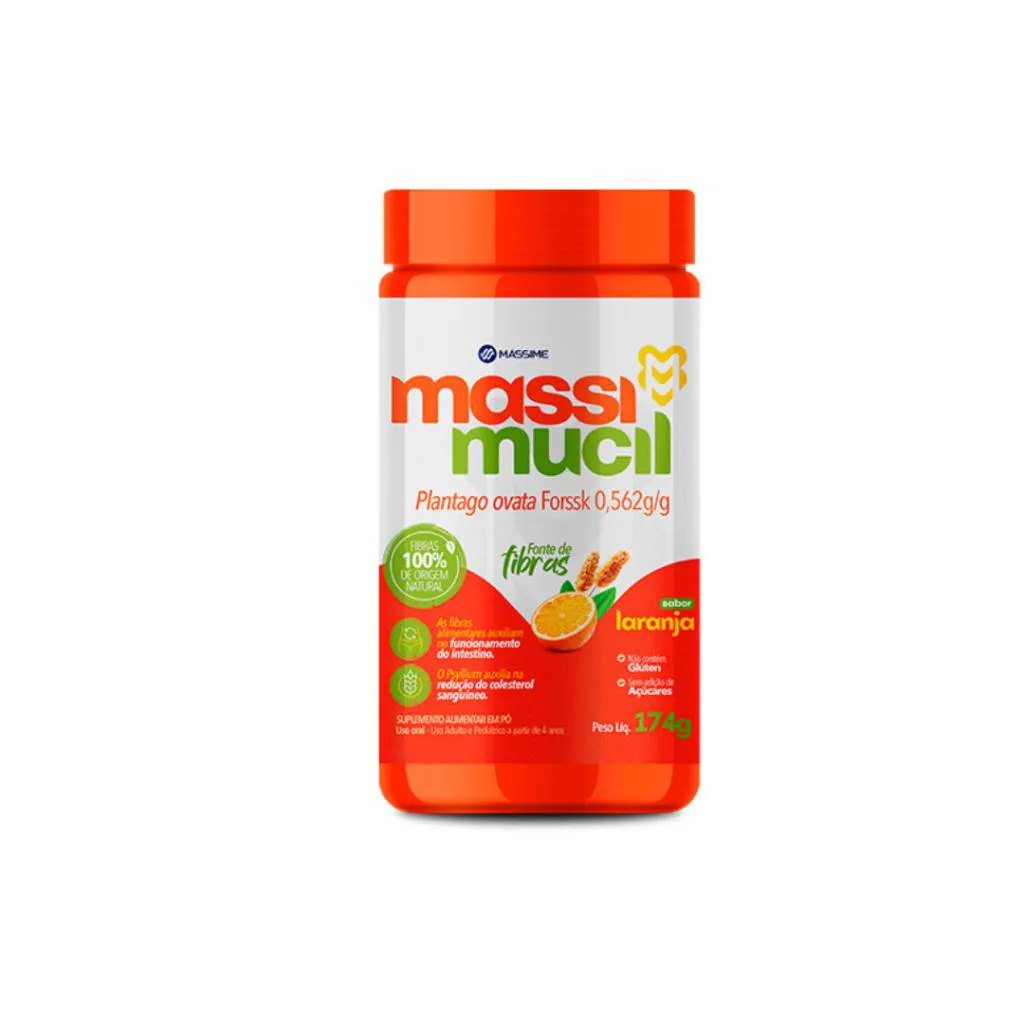 PSYLLIUM MASSI MUCIL 174G PURO RICO EM FIBRAS 100% NATURAL - SABOR LARANJA