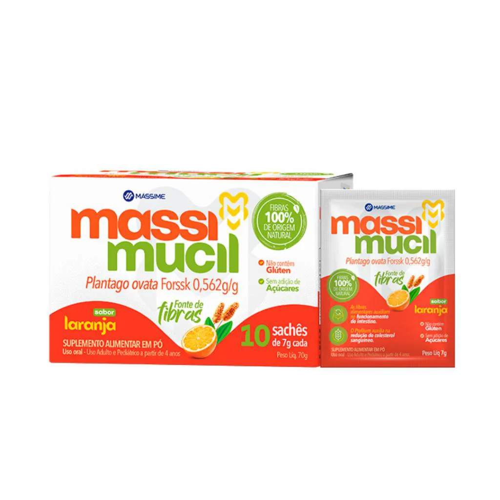 PSYLLIUM MASSI MUCIL NATURAL 100% PURO RICO EM FIBRAS 70G - SABOR LARANJA