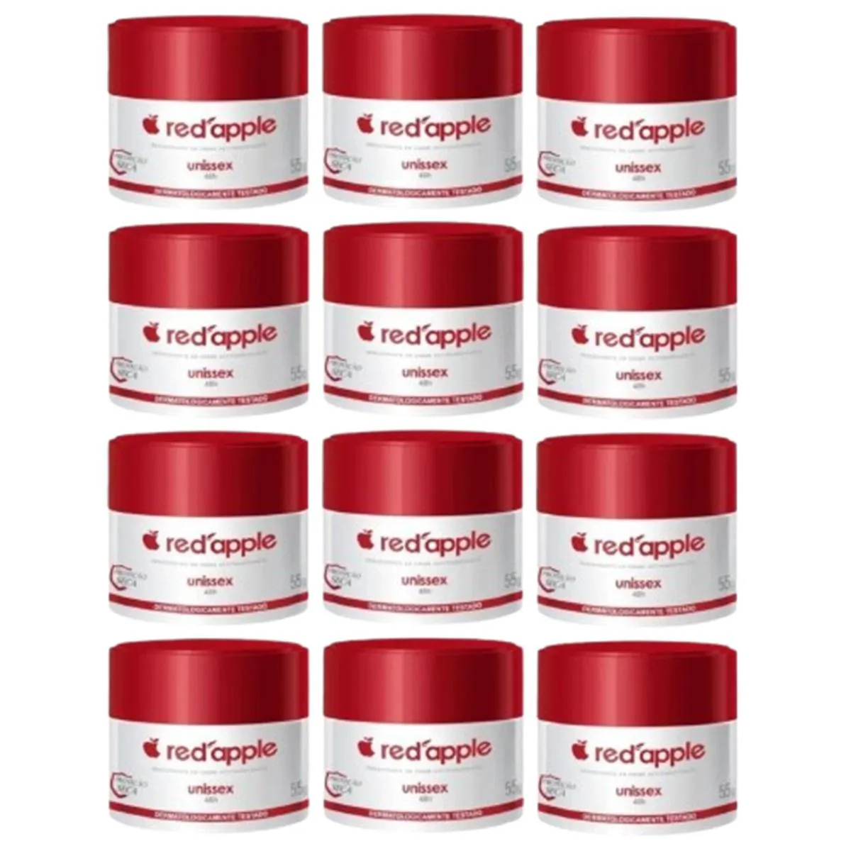 KIT 12 DESODORANTE CREME RED APPLE UNISSEX 55 GRAMAS