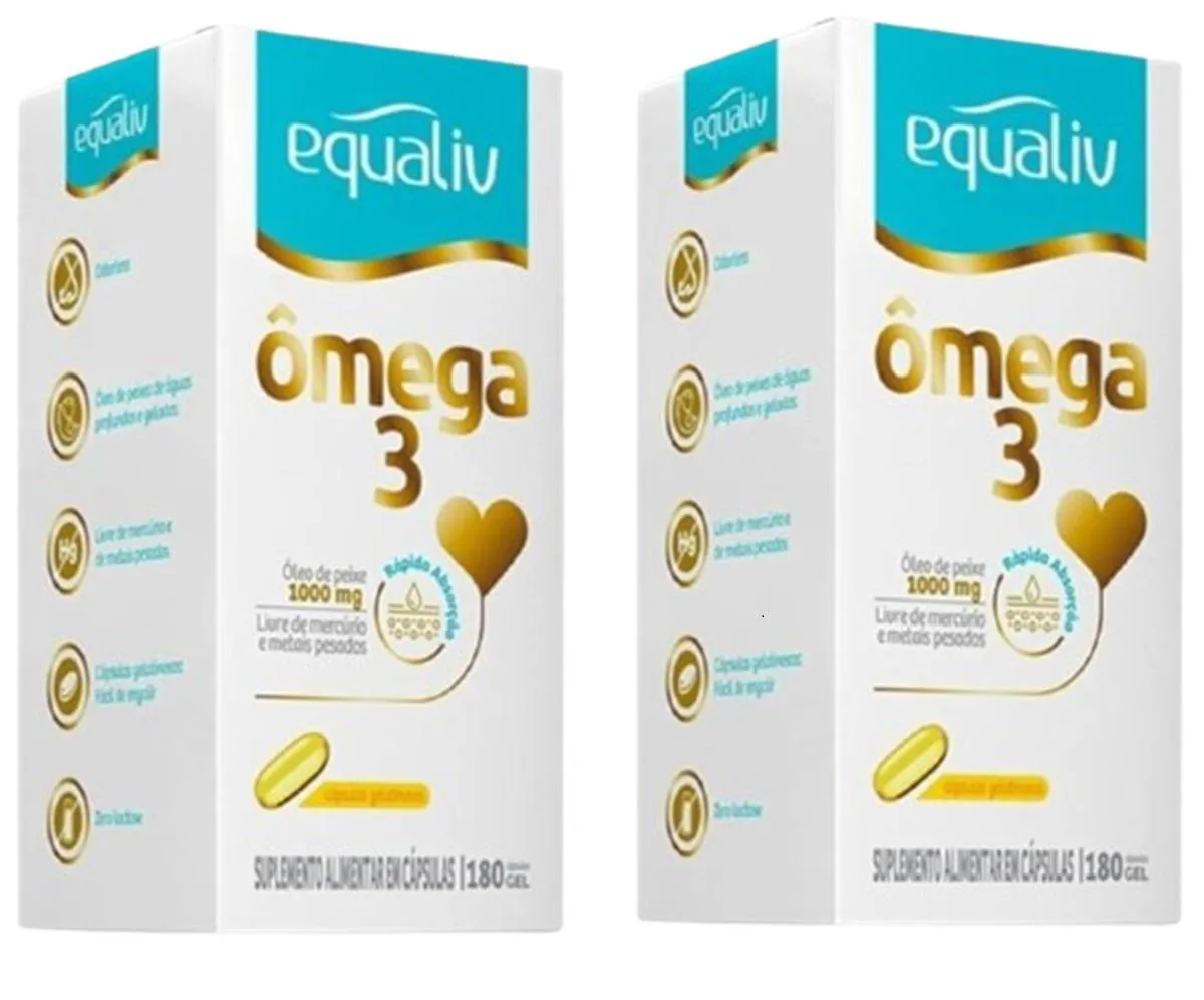 KIT 2 ÔMEGA 3 ÓLEO DE PEIXE 1000MG 180 CáPSULAS S/SABOR – EQUALIV