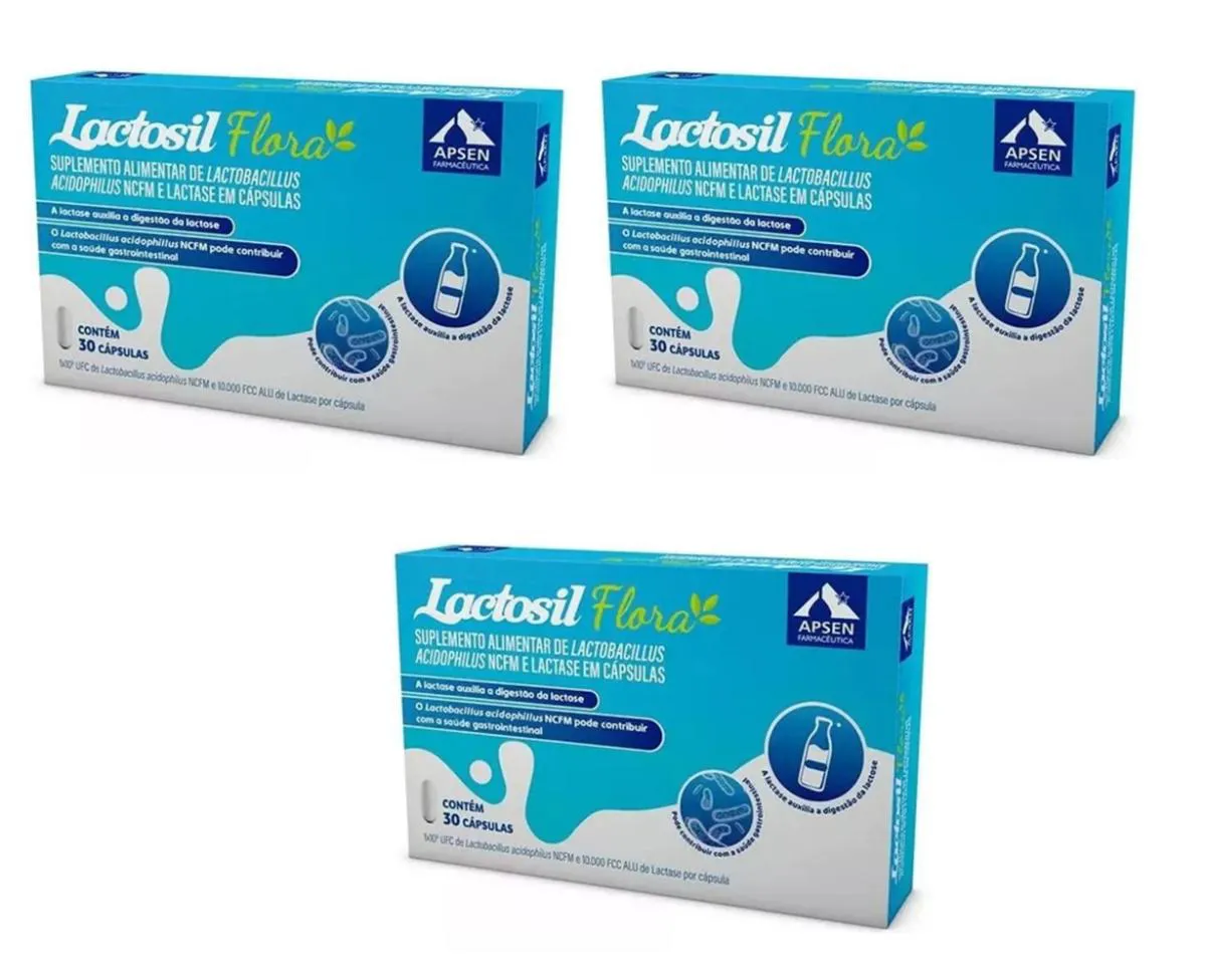 KIT 3 LACTOSIL FLORA ENZIMA LACTASE 10.000 FCC 30CPS - APSEN