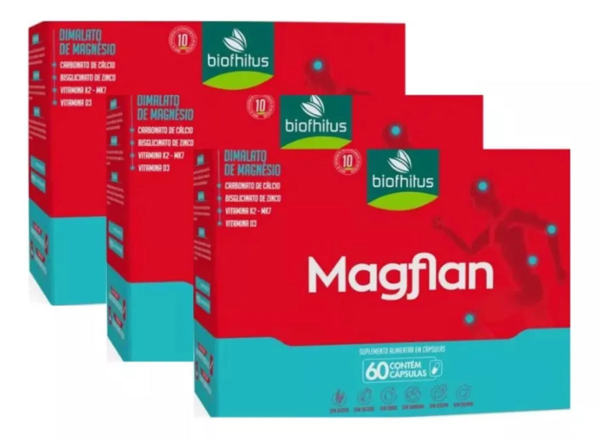 KIT 3 MAGFLAN DIMALATO DE MAGNéSIO 60 CáPSULAS - BIOFHITUS