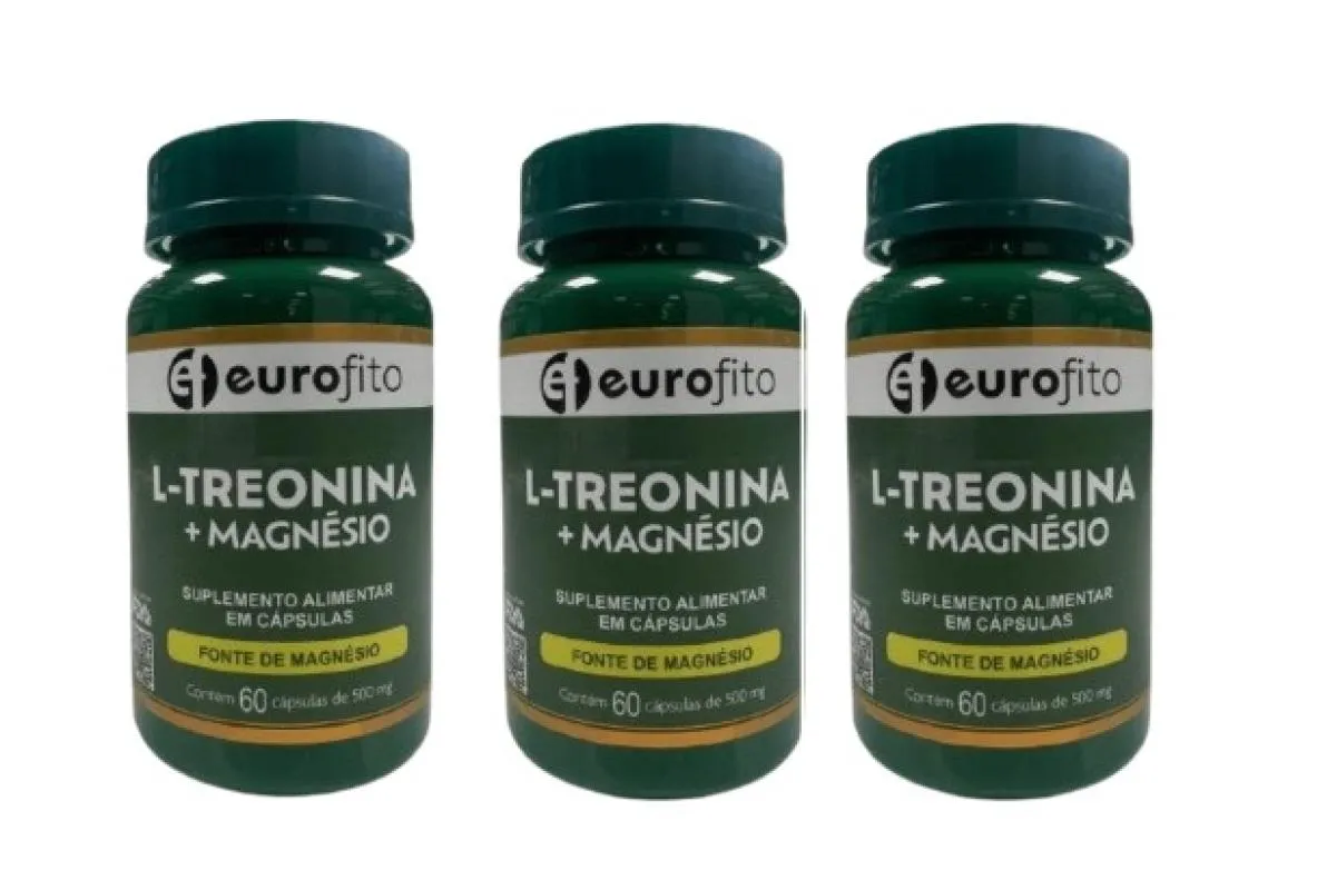 KIT 3 SUP ALIMENTAR L-TREONINA+MAGNESIO 60 CAPS - EUROFITO