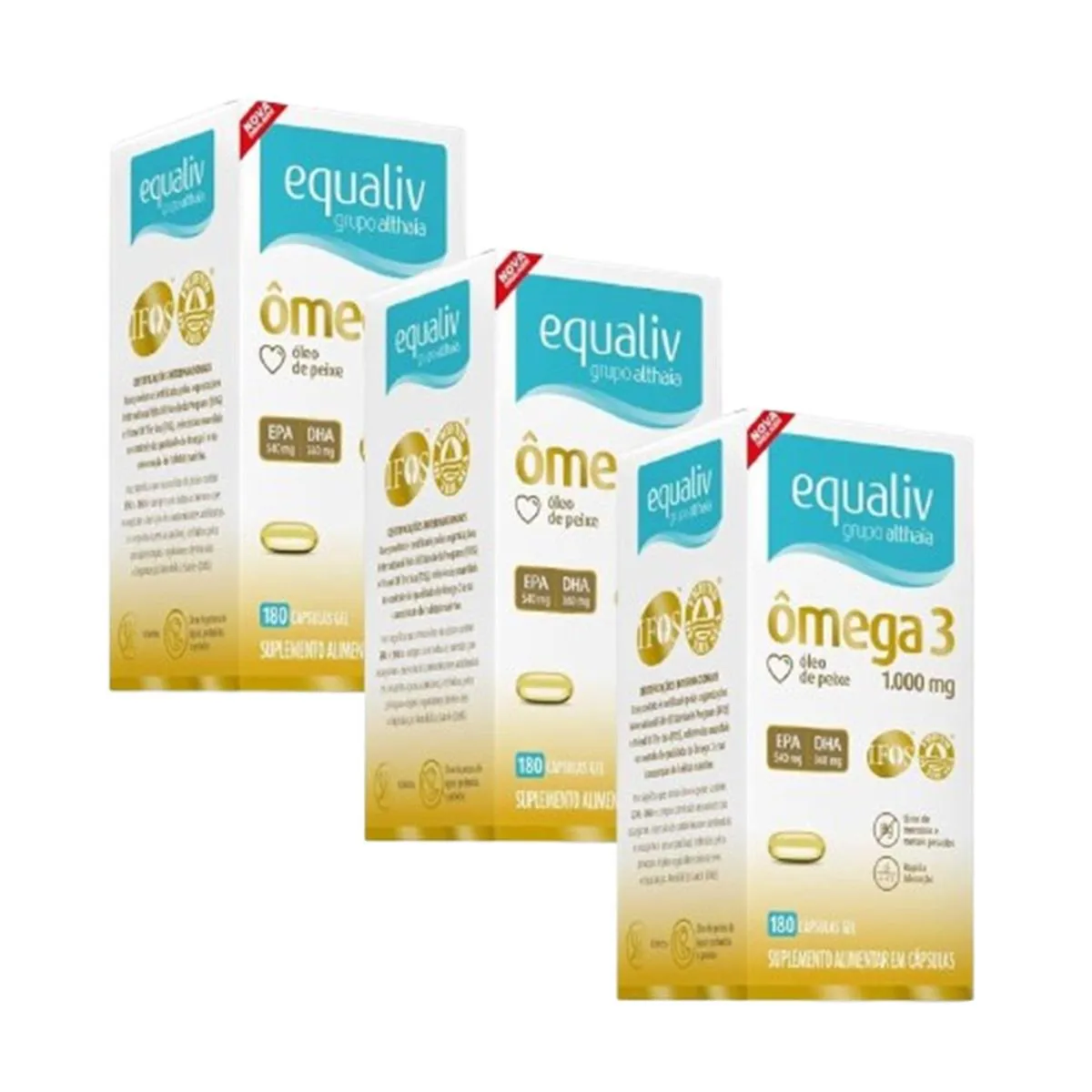 KIT 3 SUPLEMENTO EQUALIV OMêGA 3 SEM SABOR C/ 180CPS GEL