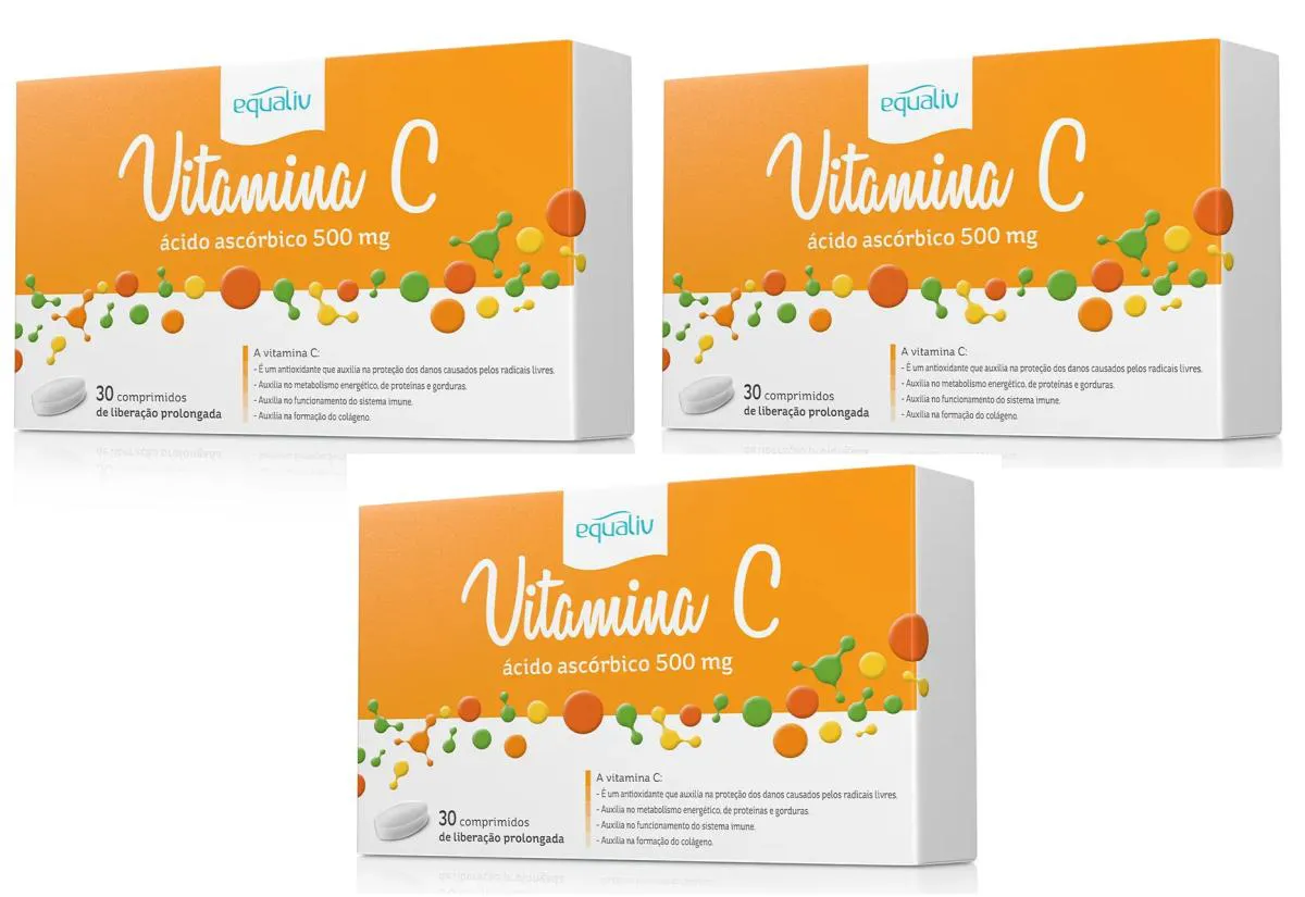 KIT 3 VITAMINA C 500MG C30 CPR LIBERAçãO PROLONGADA EQUALIV