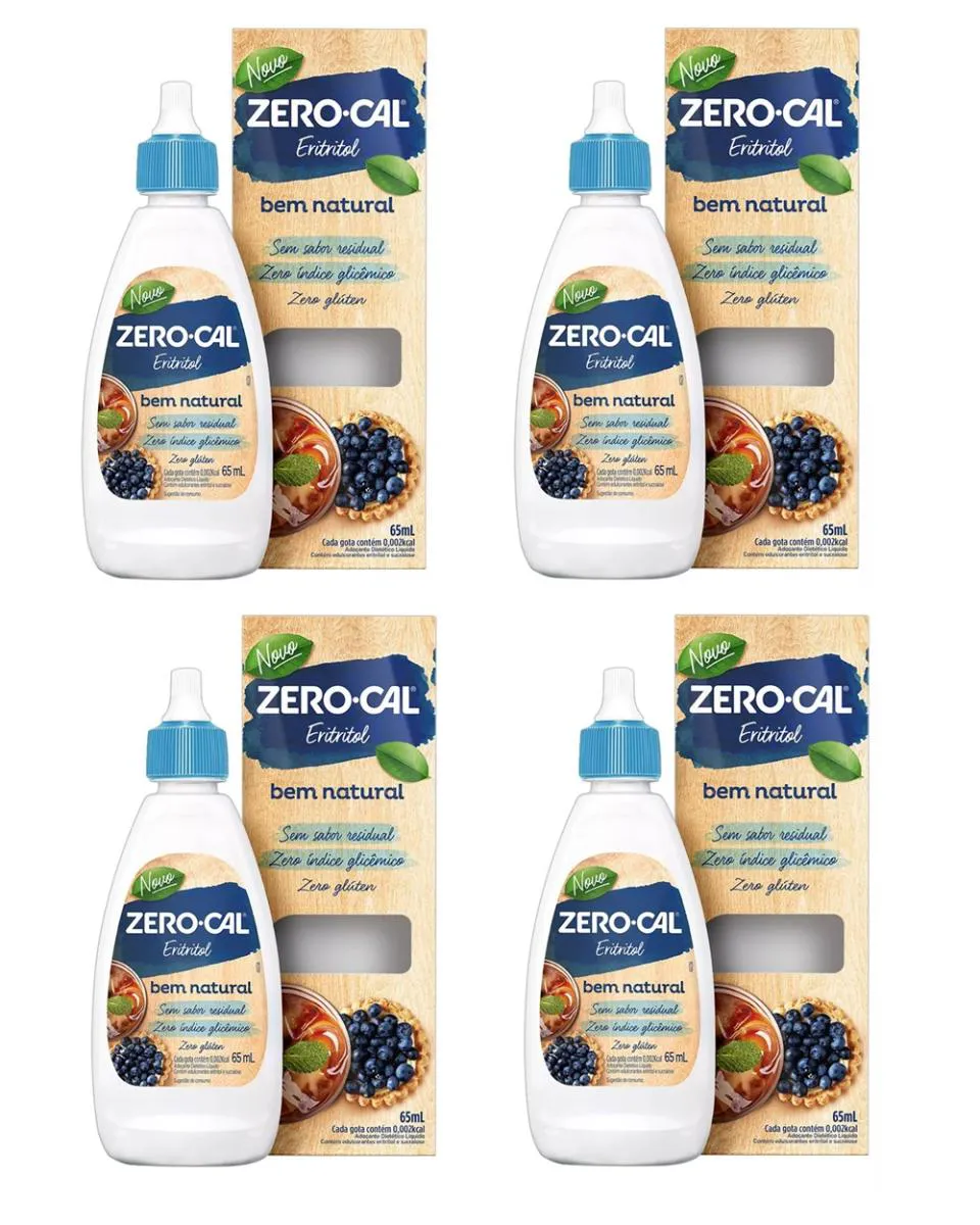 KIT 4 ADOçANTE ERITRITOL LíQUIDO GOTAS 65ML - ZERO-CAL