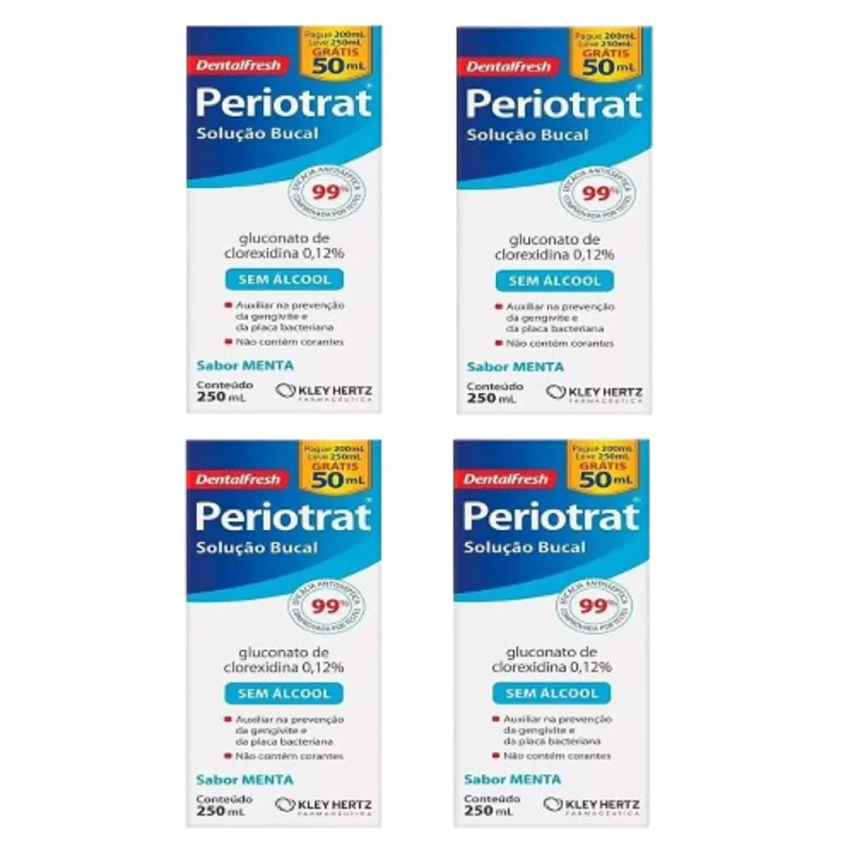 KIT 4 PERIOTRAT ENXAGUANTE BUCAL SEM ÁLCOOL 250ML MENTA