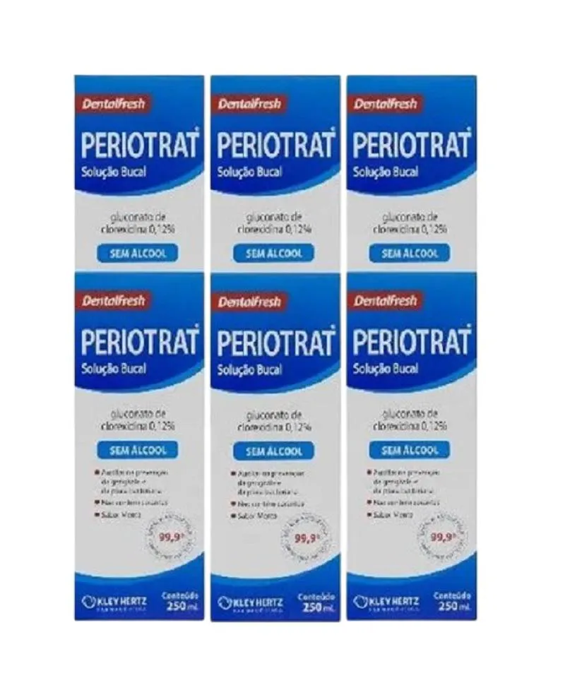KIT 6 ENXAGUANTE SOLUçãO BUCAL PERIOTRAT MENTA SEM ÁLCOOL