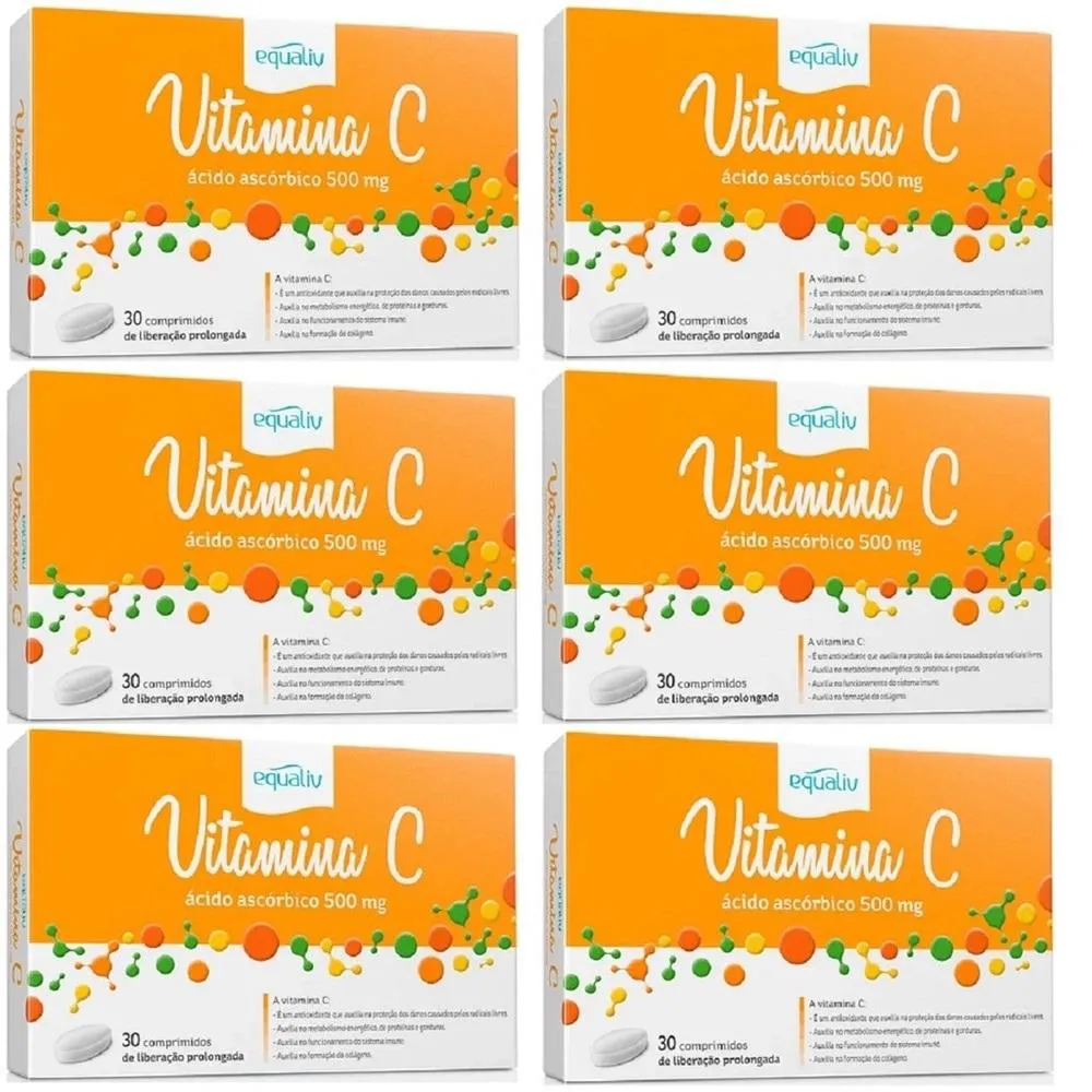 KIT 6 VITAMINA C 500MG SEM SABOR 30 COMPRIMIDOS - EQUALIV