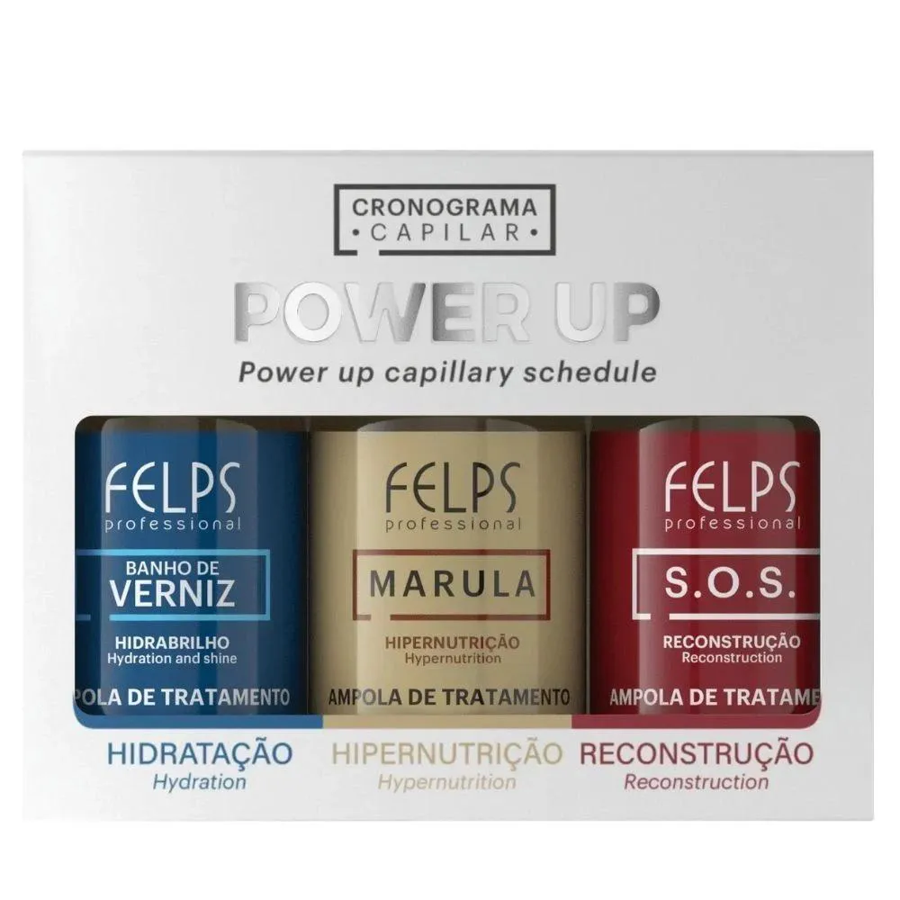 FELPS CRONOGRAMA CAPILAR AMPOLAS POWER UP - SOS + MARULA + BANHO DE VERNIZ  3X15ML