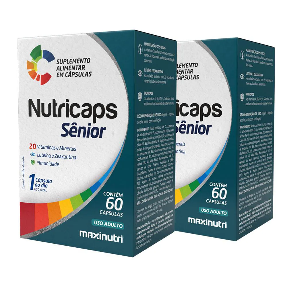 KIT 2 NUTRICAPS SêNIOR VITAMINAS E MINERAIS LUTEíNA ZEAXANTINA 60 CáPS MAXINUTRI