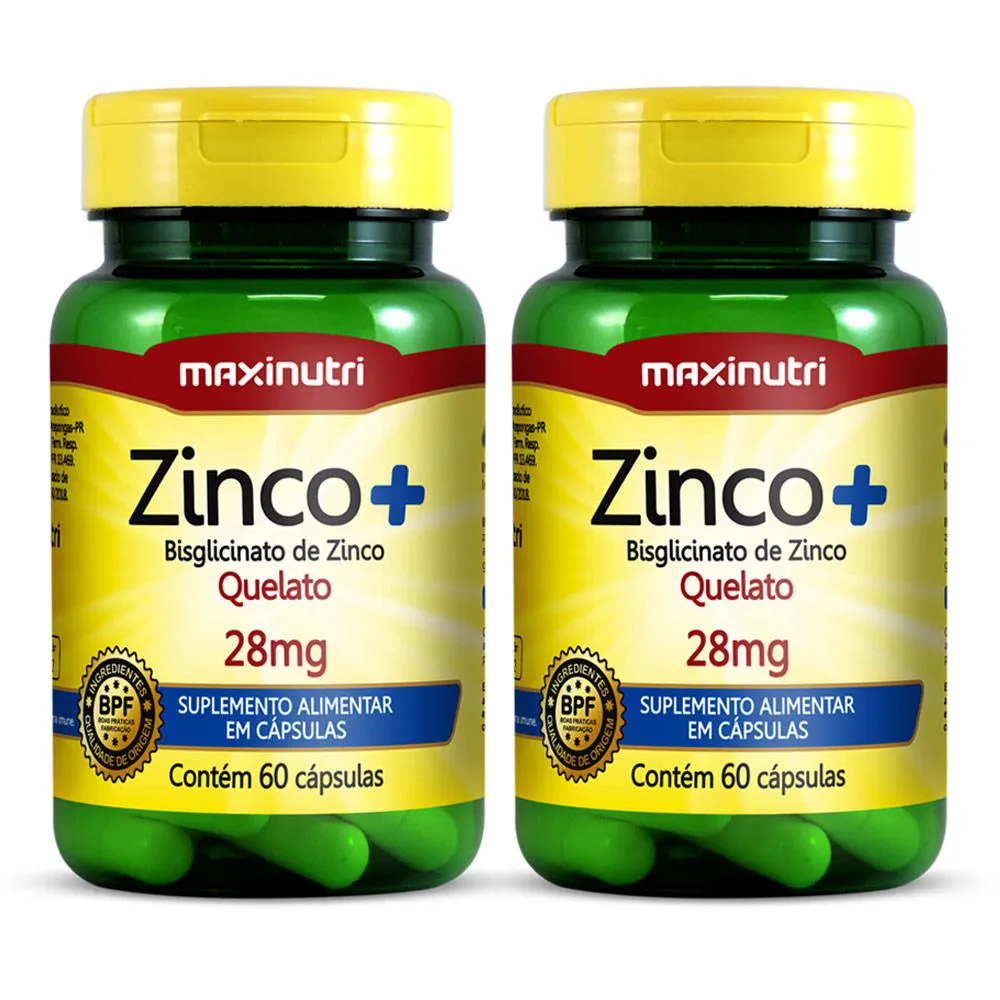 KIT 2 ZINCO+ BISGLICINATO DE ZINCO QUELATO 28MG 60 CáPS MAXINUTRI