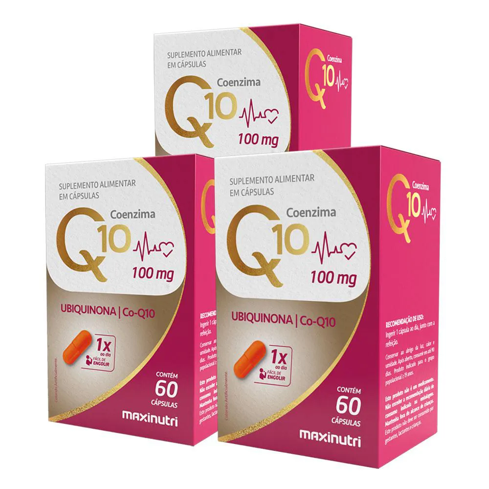 KIT 3 COENZIMA Q10 GOLD UBIQUINONA 100MG 60 CáPS MAXINUTRI