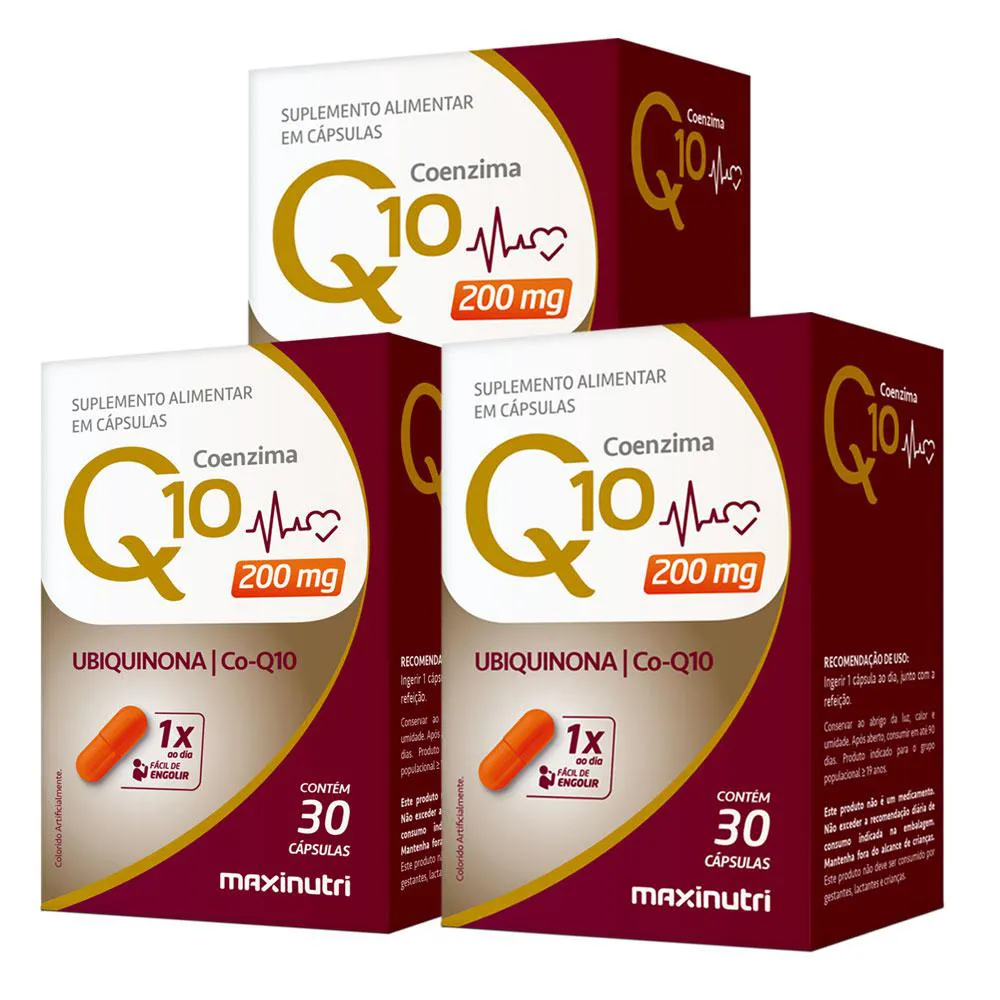 KIT 3 COENZIMA Q10 GOLD UBIQUINONA 200MG 30 CáPS MAXINUTRI