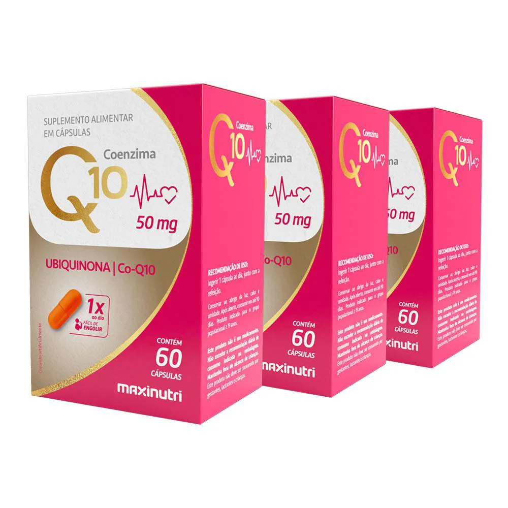 KIT 3 COENZIMA Q10 GOLD UBIQUINONA 50MG 60 CáPS MAXINUTRI