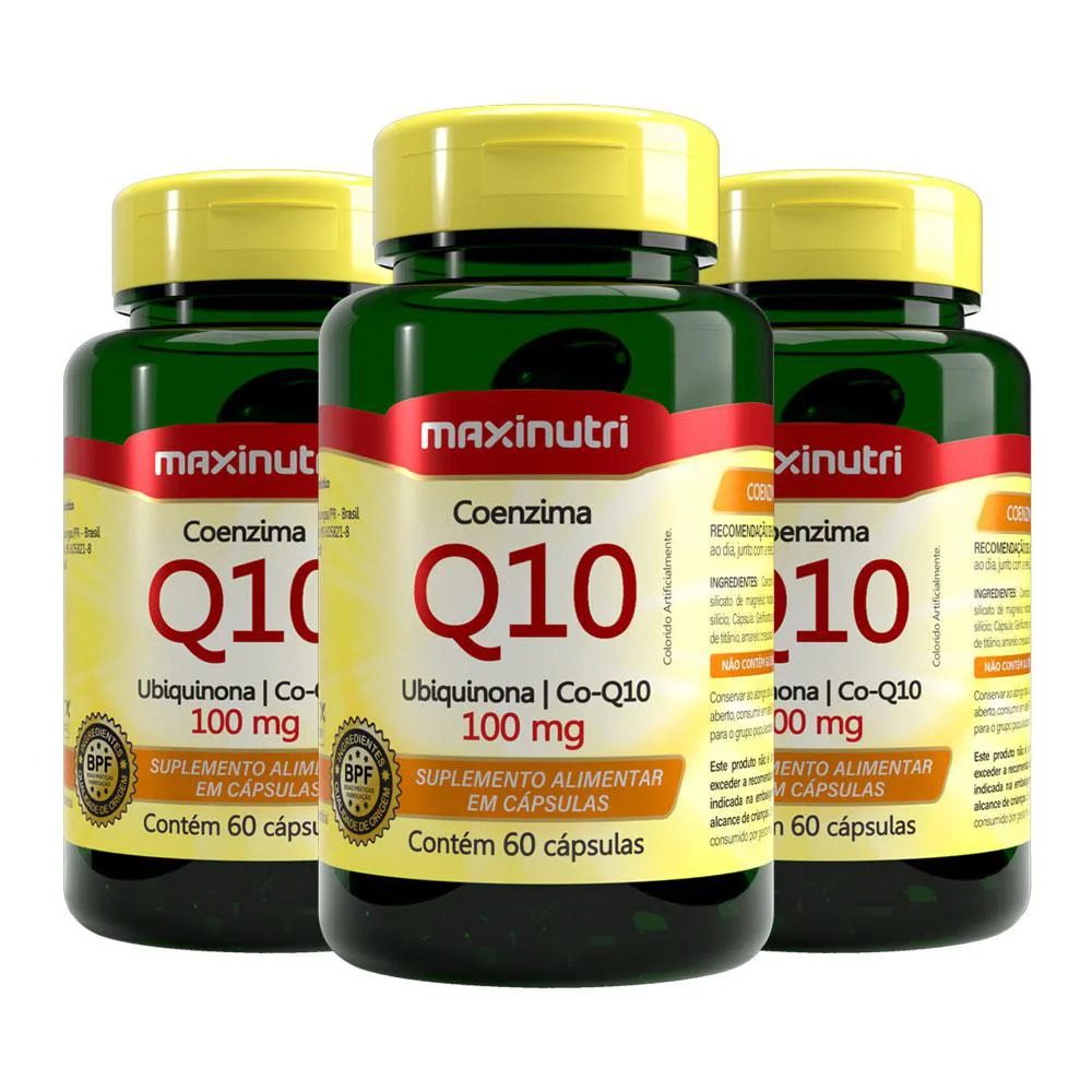 KIT 3 COENZIMA Q10 UBIQUINONA 100MG 60 CáPSULAS MAXINUTRI