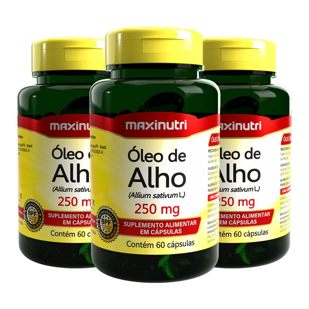 KIT 3 ÓLEO DE ALHO ALLIUM SATIVUM L. 250MG 60 CAPS MAXINUTRI