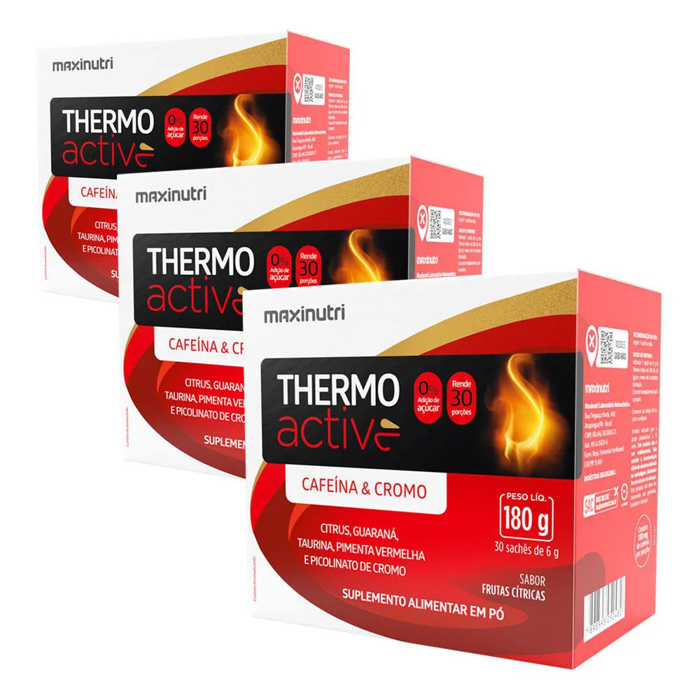 KIT 3 TERMOGêNICO THERMOACTIVE CITRUS GUARANá TAURINA 30 SACHêS MAXINUTRI