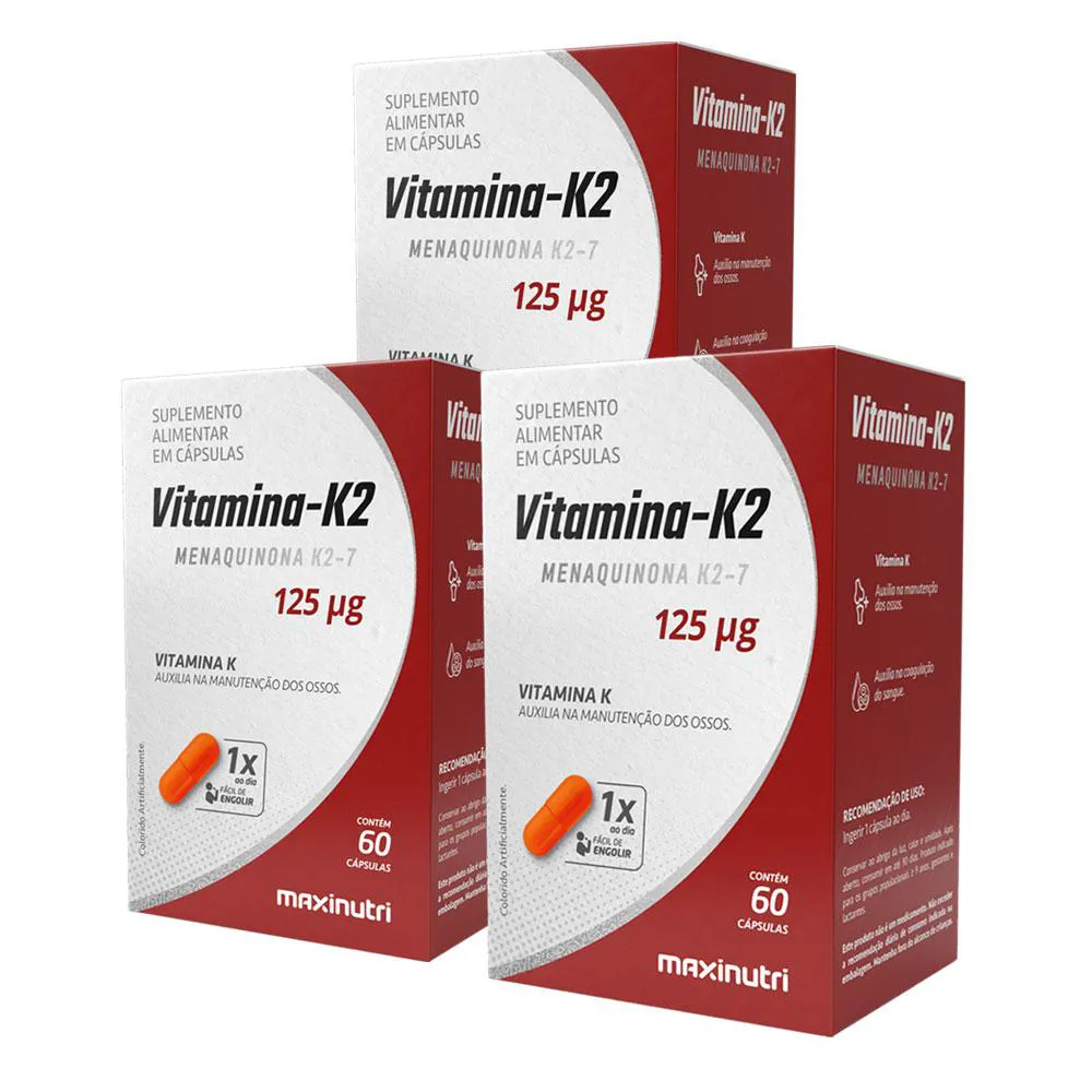 KIT 3 VITAMINA K2 MENAQUINGOLD MENAQUINONA K2-7 60 CáPS MAXINUTRI