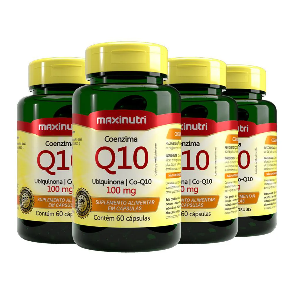 KIT 4 COENZIMA Q10 UBIQUINONA 100MG 60 CáPSULAS MAXINUTRI
